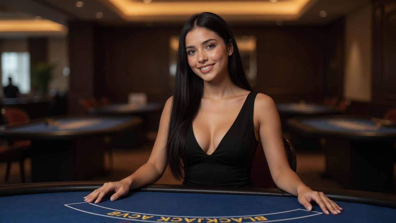 Live blackjack dealer at a premium casino table